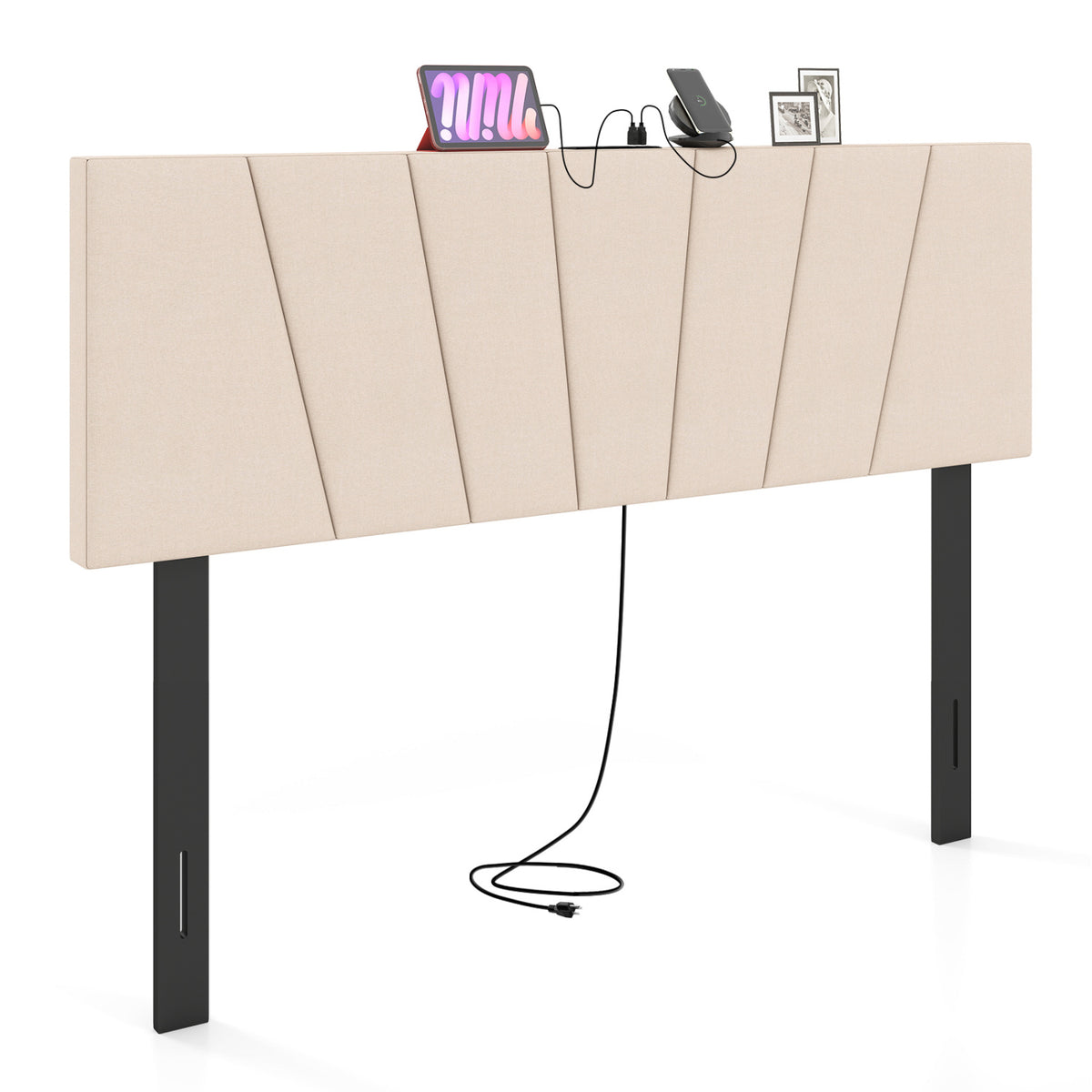 Headboard for Queen and Full Size Bed Geometric Upholstered Head Board-Beige