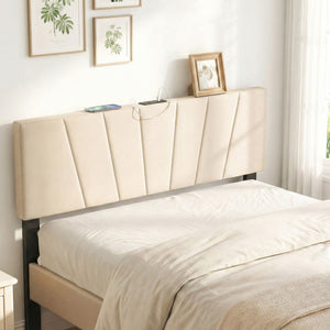 Headboard for Queen and Full Size Bed Geometric Upholstered Head Board-Beige