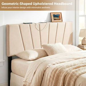 Headboard for Queen and Full Size Bed Geometric Upholstered Head Board-Beige