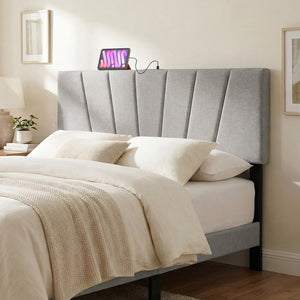 Headboard for Queen and Full Size Bed Geometric Upholstered Head Board-Gray