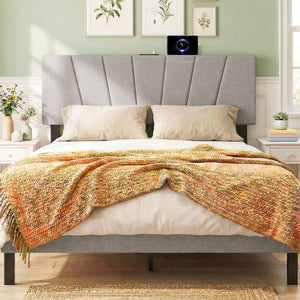 Headboard for Queen and Full Size Bed Geometric Upholstered Head Board-Gray