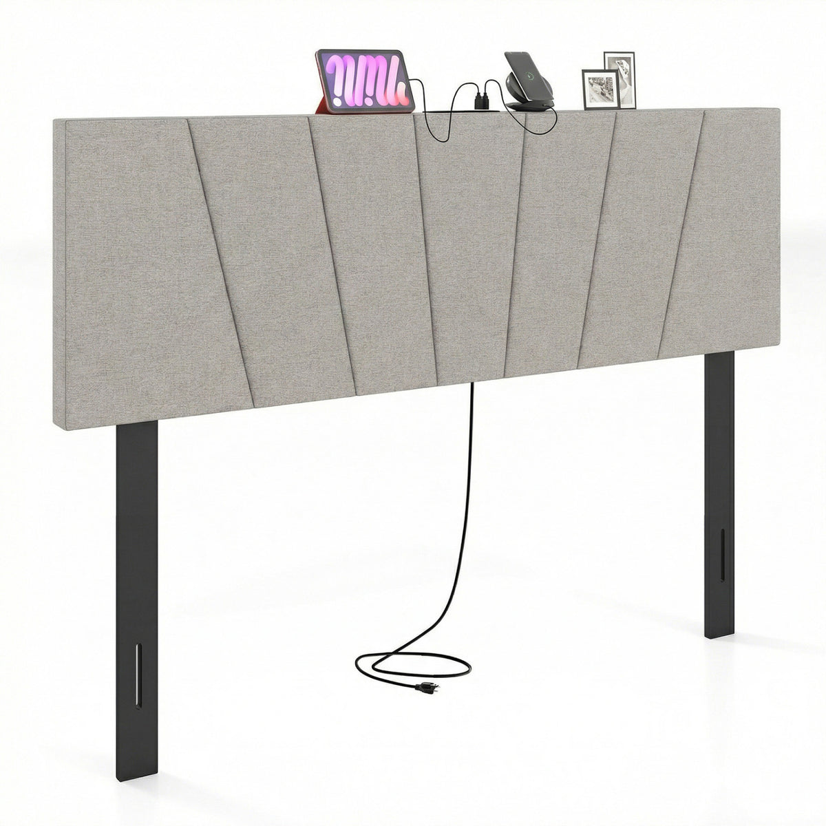 Headboard for Queen and Full Size Bed Geometric Upholstered Head Board-Gray