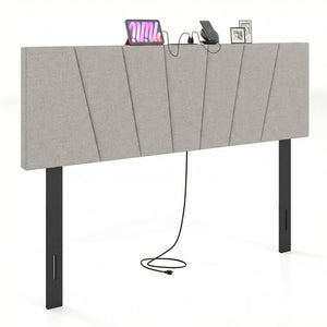 Headboard for Queen and Full Size Bed Geometric Upholstered Head Board-Gray