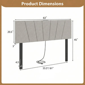 Headboard for Queen and Full Size Bed Geometric Upholstered Head Board-Gray