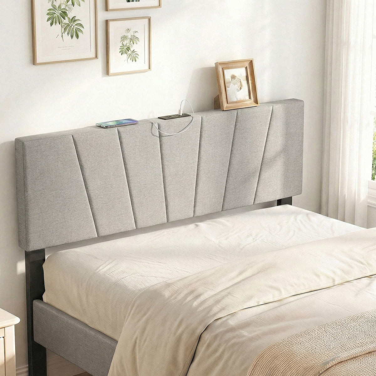 Headboard for Queen and Full Size Bed Geometric Upholstered Head Board-Gray