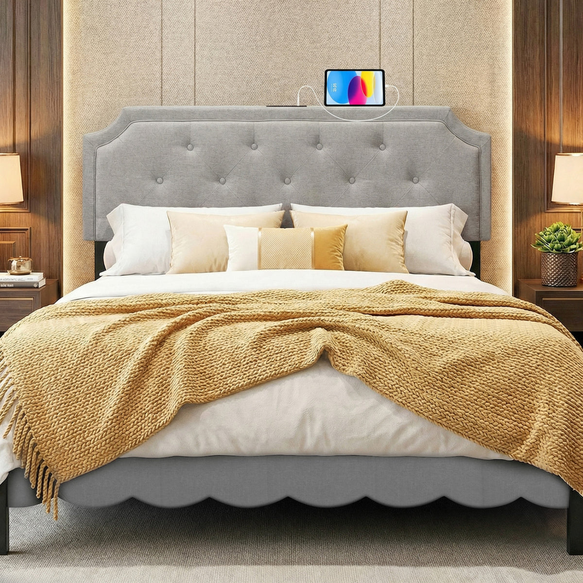 Headboard for Queen and Full Size Bed Tufted Upholstered Head Board-Gray
