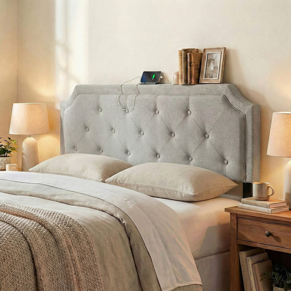 Headboard for Queen and Full Size Bed Tufted Upholstered Head Board-Gray