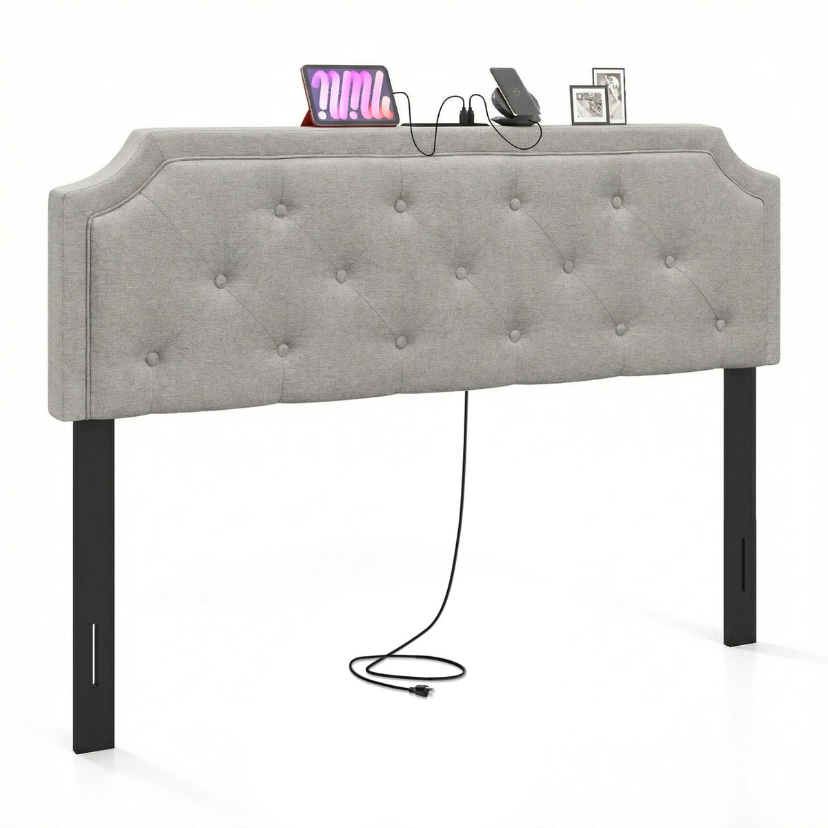 Headboard for Queen and Full Size Bed Tufted Upholstered Head Board-Gray