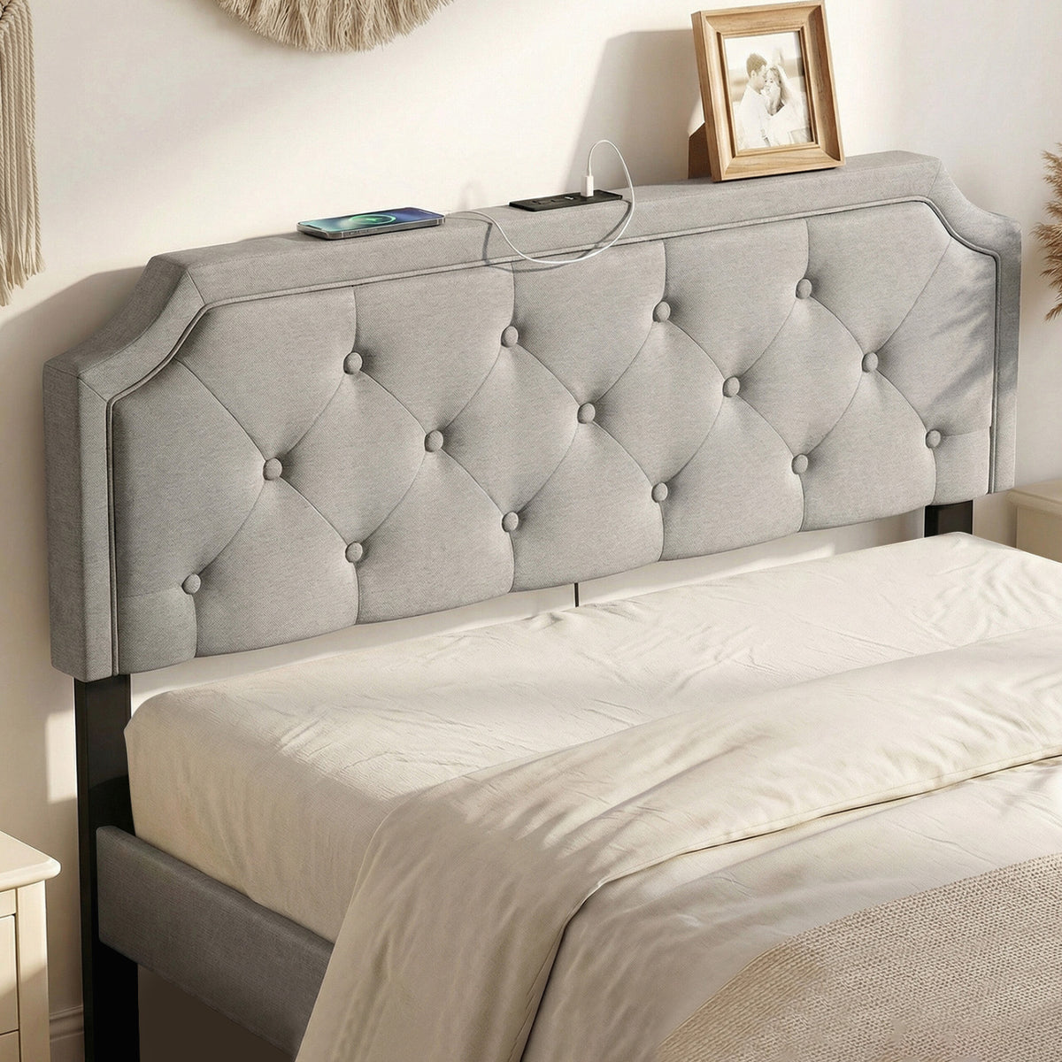 Headboard for Queen and Full Size Bed Tufted Upholstered Head Board-Gray