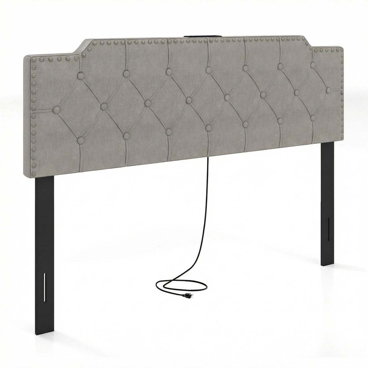 Headboard for Queen and Full Size Bed Rivet Tufted Upholstered Head Board-Gray