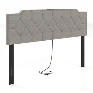 Headboard for Queen and Full Size Bed Rivet Tufted Upholstered Head Board-Gray