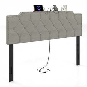 Headboard for Queen and Full Size Bed Rivet Tufted Upholstered Head Board-Gray