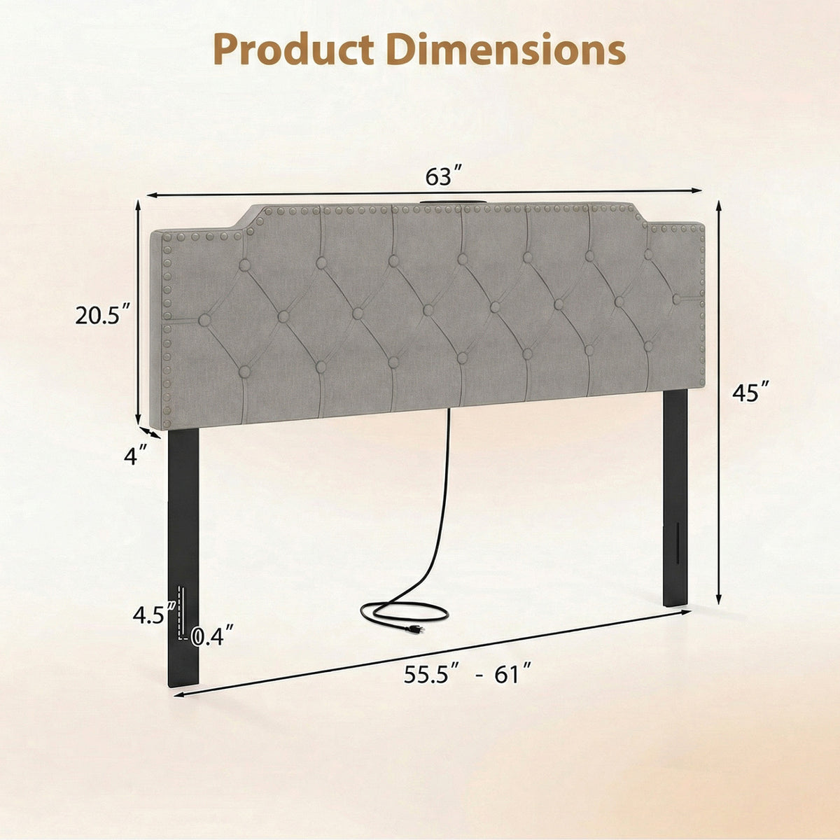 Headboard for Queen and Full Size Bed Rivet Tufted Upholstered Head Board-Gray