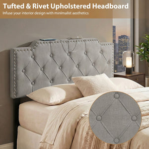 Headboard for Queen and Full Size Bed Rivet Tufted Upholstered Head Board-Gray