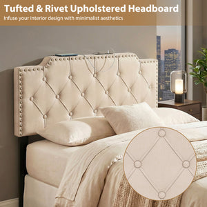 Headboard for Queen and Full Size Bed Rivet Tufted Upholstered Head Board-Beige
