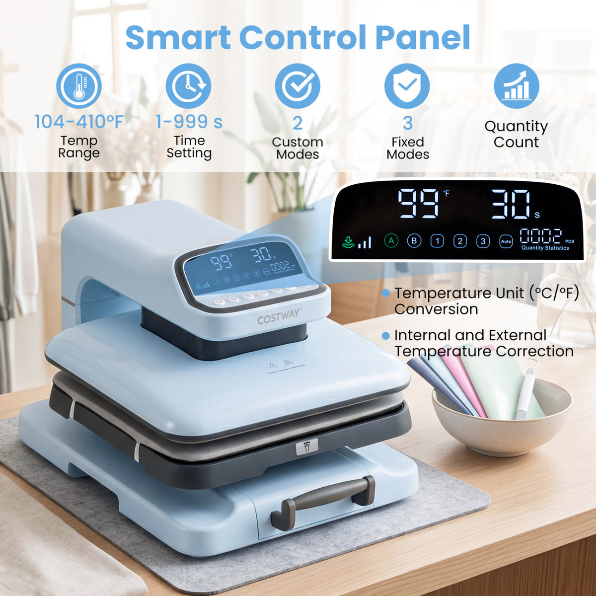 Heat Press Machine with Auto Release for T Shirts-Blue