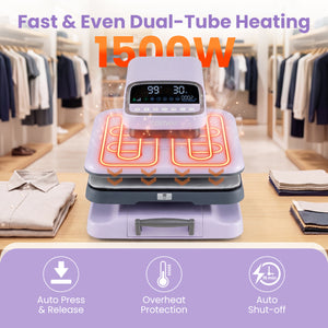 Heat Press Machine with Auto Release for T Shirts-Purple
