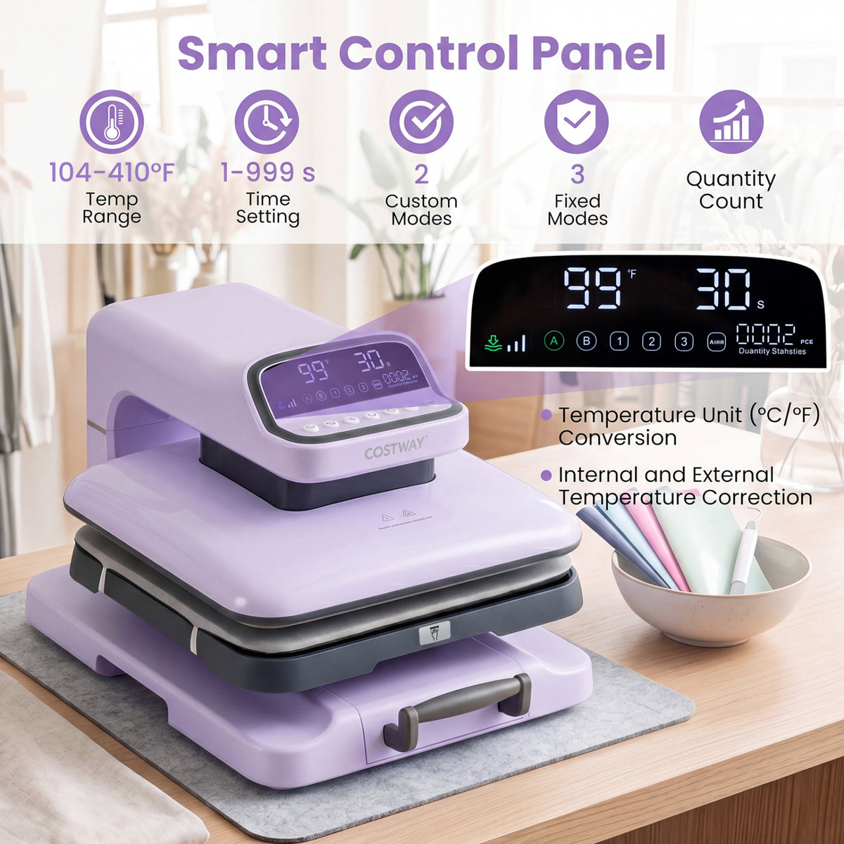 Heat Press Machine with Auto Release for T Shirts-Purple