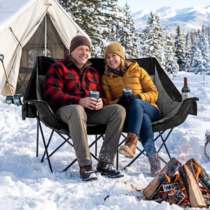 Heated Double Camping Chair with 4 Heating Zones and Wine Glass Holders-Black