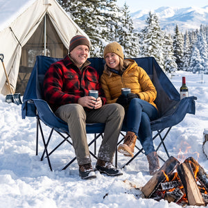 Heated Double Camping Chair with 4 Heating Zones and Wine Glass Holders-Navy