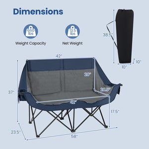 Heated Double Camping Chair with 4 Heating Zones and Wine Glass Holders-Navy