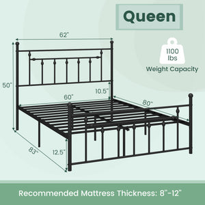 Full/Queen/Twin Size Heavy-duty Metal Bed Frame with Headboard-Queen Size