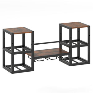 Heavy-duty Wall Mounted Wine Rack with Glass Holder Metal Frame 8-Bottle Holder-Rustic Brown