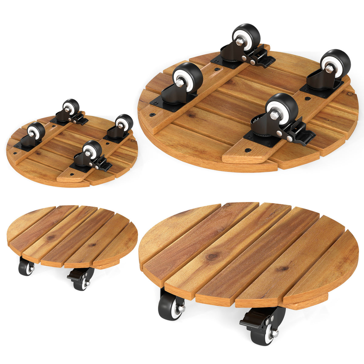 Heavy Duty Acacia Wood Rolling Plant Stand with 360Â° Lockable Casters-Set of 4
