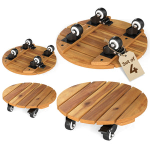 Heavy Duty Acacia Wood Rolling Plant Stand with 360Â° Lockable Casters-Set of 4