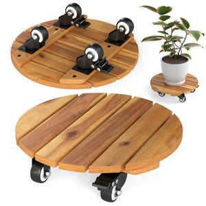 Heavy Duty Acacia Wood Rolling Plant Stand with 360Â° Lockable Casters-Set of 2