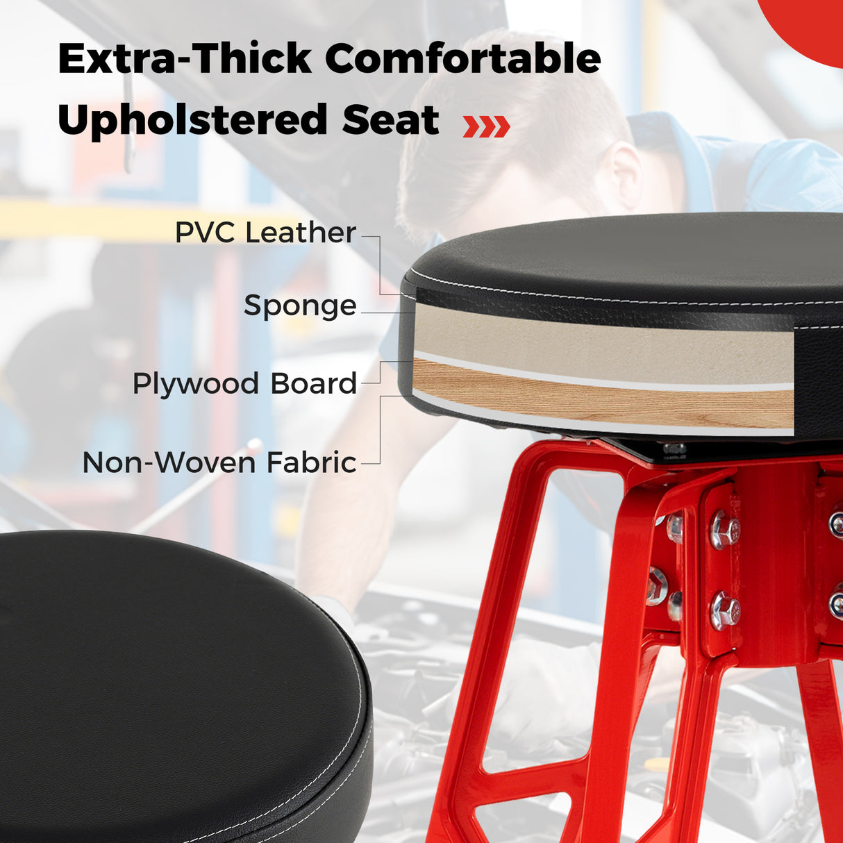 Heavy-Duty Aluminum Garage Bar Chair with 360 ° Swiveling Seat-Red
