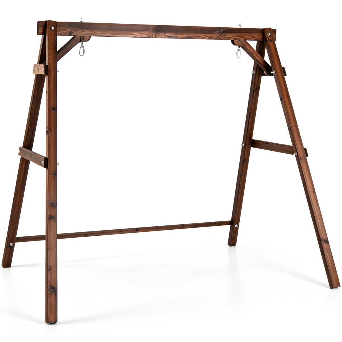 Heavy-Duty Carbonized Fir Wood Swing Frame with Reinforced Bars and 2 Hanging Rings-Brown