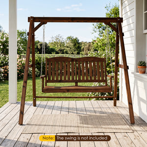 Heavy-Duty Carbonized Fir Wood Swing Frame with Reinforced Bars and 2 Hanging Rings-Brown