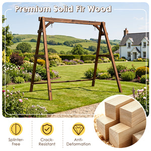 Heavy-Duty Carbonized Fir Wood Swing Frame with Reinforced Bars and 2 Hanging Rings-Brown