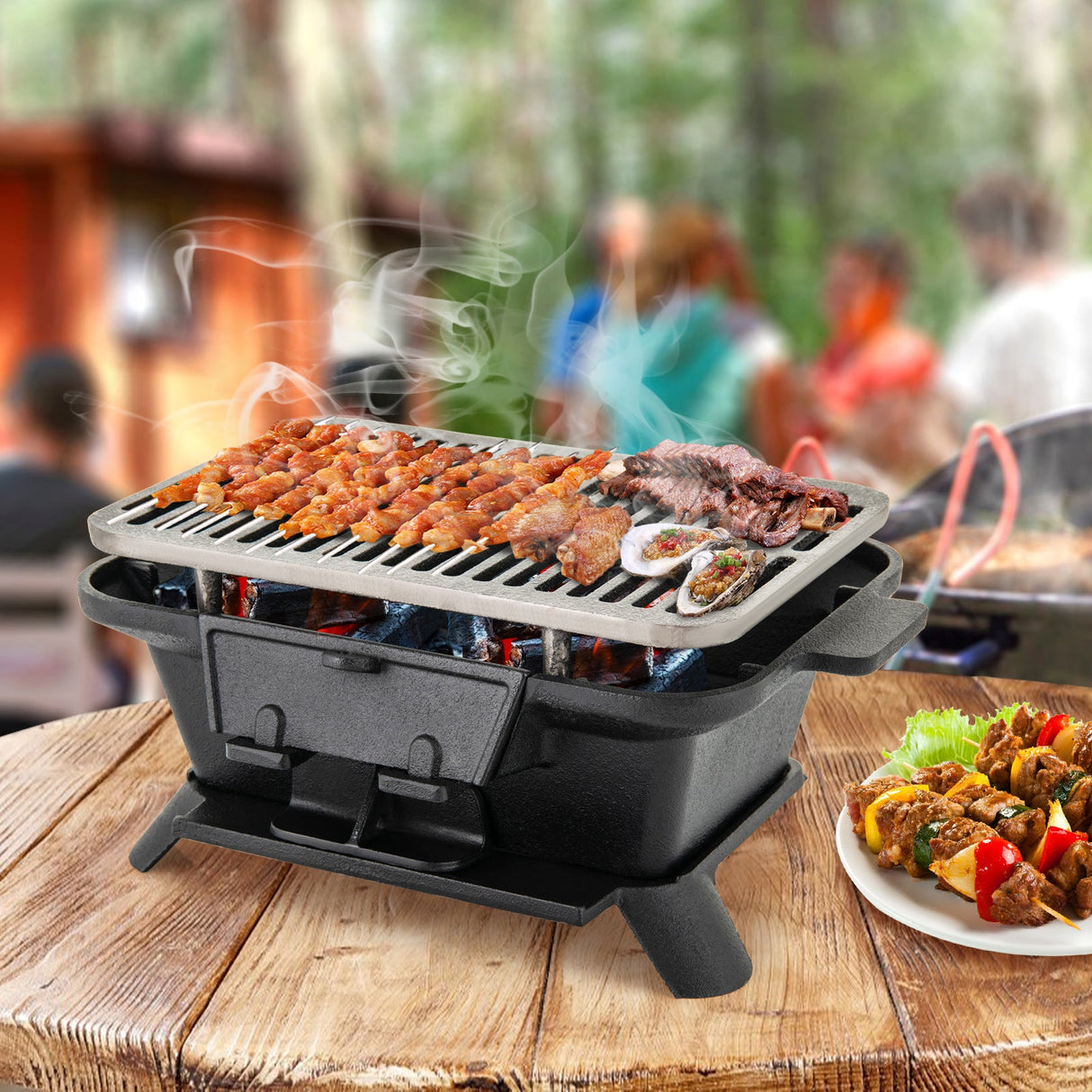100% Cast Iron Hibachi Grill with Grill Grate Lifter by DirectDeals