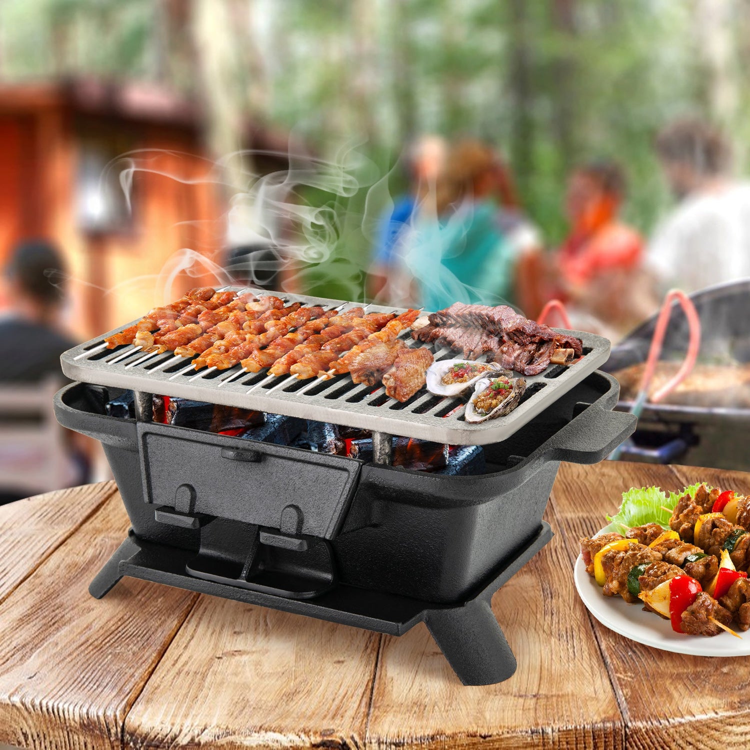100% Cast Iron Hibachi Grill with Grill Grate Lifter by DirectDeals