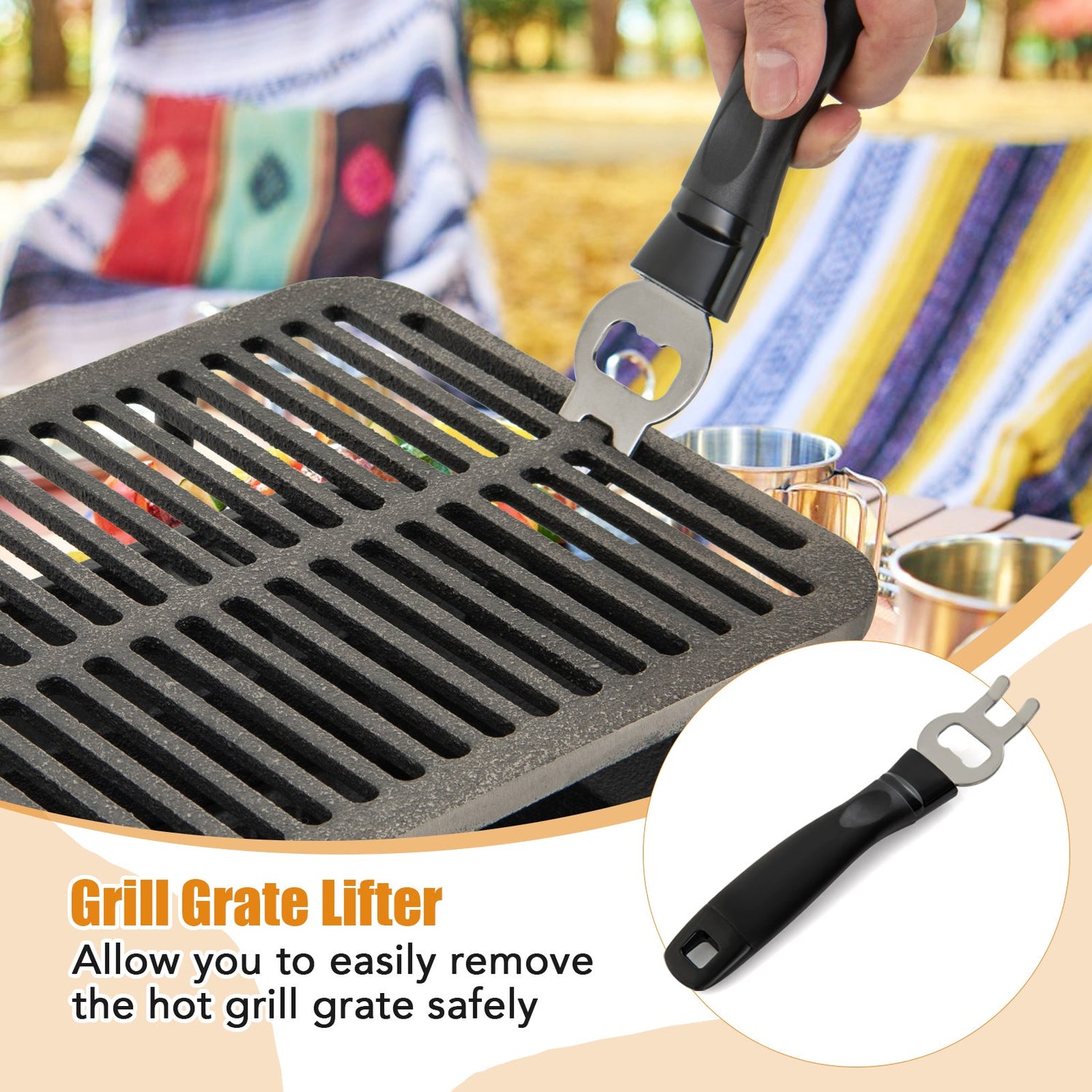 100% Cast Iron Hibachi Grill with Grill Grate Lifter by DirectDeals