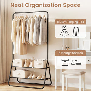 Heavy Duty Clothes Rack with Hanging Rod and Storage Shelves-Black