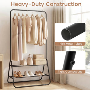 Heavy Duty Clothes Rack with Hanging Rod and Storage Shelves-Black