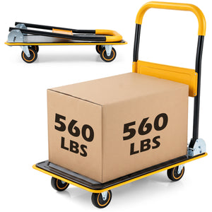 Heavy Duty Foldable Push Cart Dolly with 560 lbs Weight Capacity-Yellow