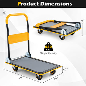 Heavy Duty Foldable Push Cart Dolly with 560 lbs Weight Capacity-Yellow