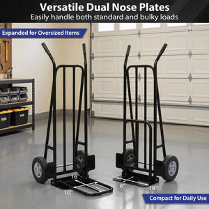 Heavy Duty Hand Truck Dolly with Dual Foldable Nose Plates-Black