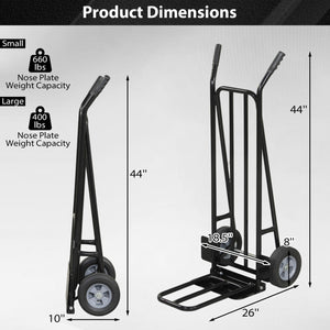 Heavy Duty Hand Truck Dolly with Dual Foldable Nose Plates-Black
