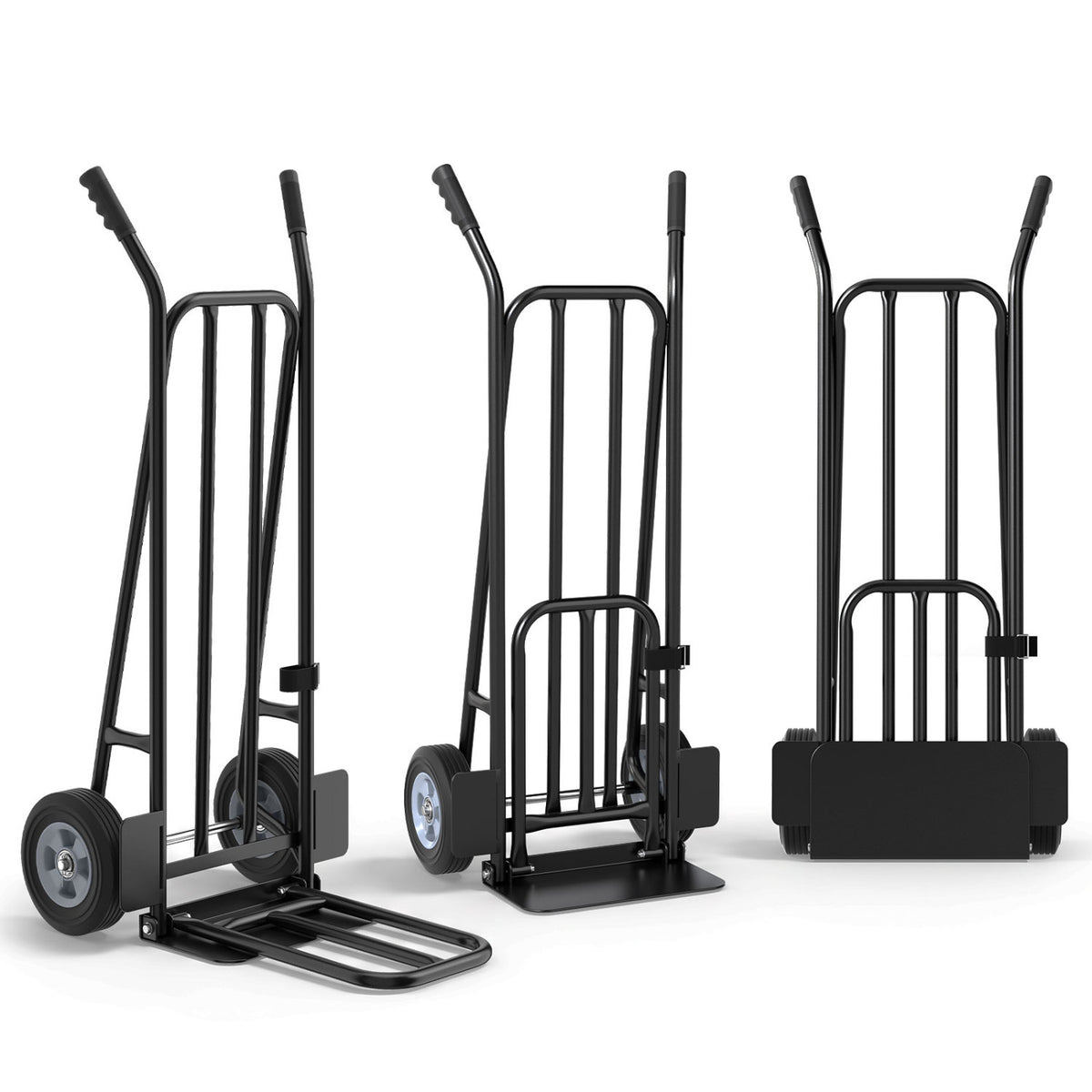 Heavy Duty Hand Truck Dolly with Dual Foldable Nose Plates-Black