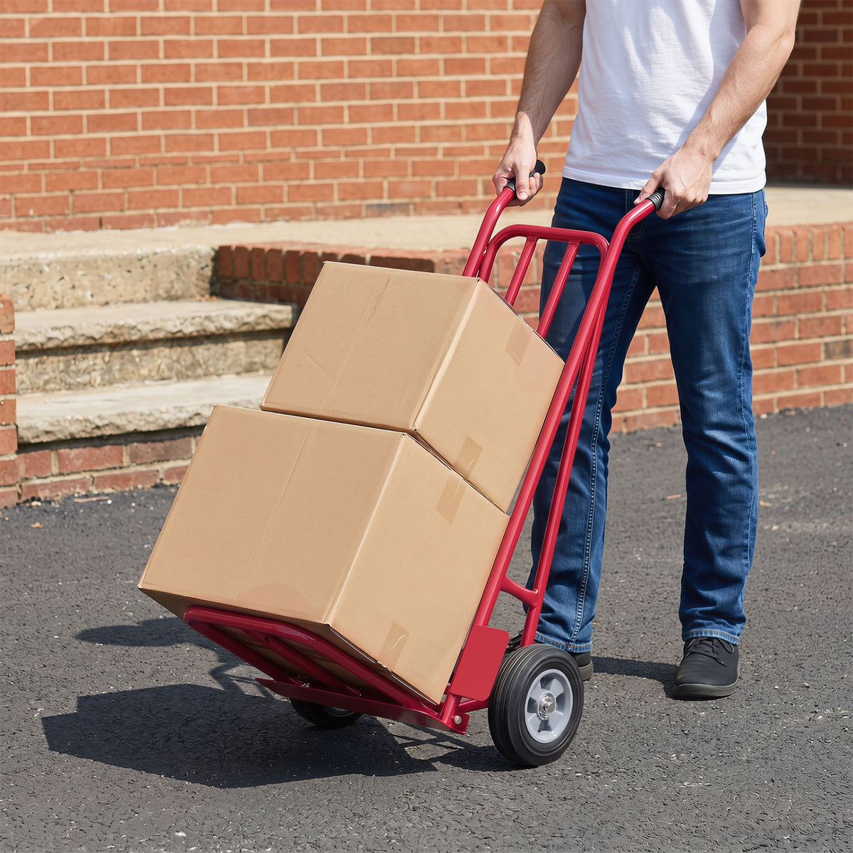 Heavy Duty Hand Truck Dolly with Dual Foldable Nose Plates-Red