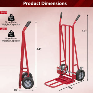 Heavy Duty Hand Truck Dolly with Dual Foldable Nose Plates-Red
