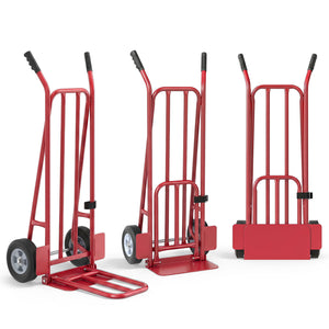 Heavy Duty Hand Truck Dolly with Dual Foldable Nose Plates-Red
