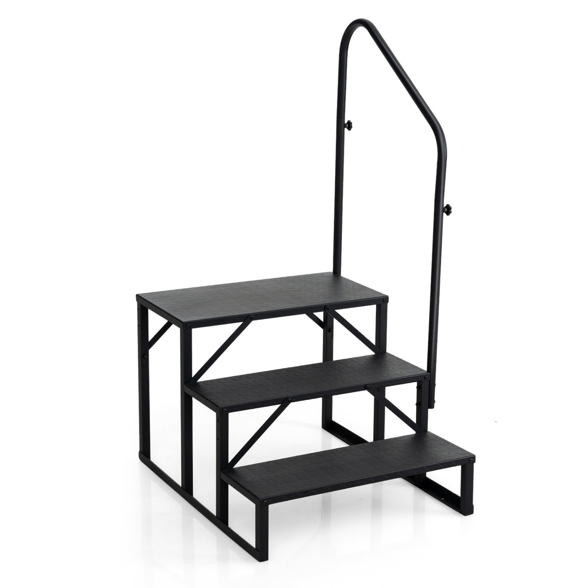 Heavy Duty Hot Tub Stair with Wide Anti-Slip Platforms for Porch and Mobile Home-Black