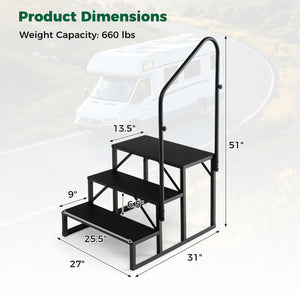 Heavy Duty Hot Tub Stair with Wide Anti-Slip Platforms for Porch and Mobile Home-Black