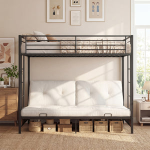 Heavy Duty Metal Bunk Bed Frame with Headboard and Footboard-Rustic Brown